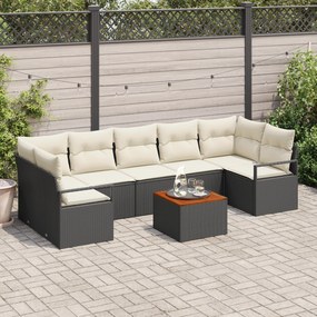 Conjunto de Sofá de 8 Peças para Jardim com Almofadas Preto Rattan Acá