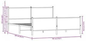 Estrutura de cama sem colchão 180x200cm metal carvalho sonoma