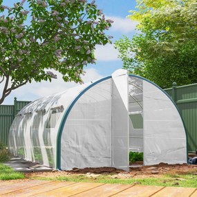 Estufa tipo túnel para jardim 600 x 300 x 200 cm com 18 m², estufa tipo túnel para jardim com portas e 8 janelas, lona de PE de 140 g/m²,  branca