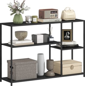 Mesa consola estreito com 4 prateleiras, estilo industrial, estrutura em aço, 110 x 30 x 75 cm, preto