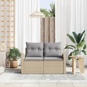 Sofá de Jardim de 2 lugares com Armazenamento &amp; Almofadas Bege em Poli