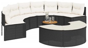 3 pcs conjunto de sofás de jardim semicircular vime PE preto