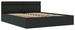 Cama hidráulica LED c/ arrumação 180x200cm couro artifi. preto