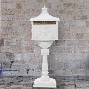 Caixa correio pedestal vintage alumínio inoxidável branco