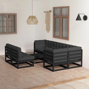 8 pcs conjunto lounge de jardim c/ almofadões pinho maciço
