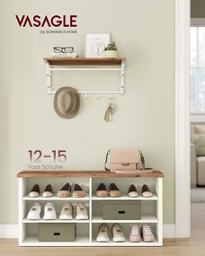 Banco sapateira 29,5 x 100 x 50 cm com espaço de arrumação e prateleiras ajustáveis branco vintage-castanho mel