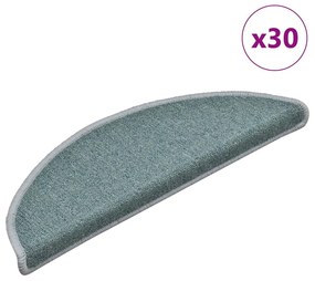 vidaXL Tapetes de escada 30 peças 56x17x3 cm azul-marinho semicircular