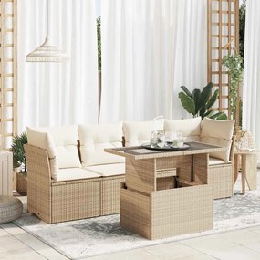 vidaXL 5 pcs conjunto de sofás p/ jardim com almofadões vime PE bege