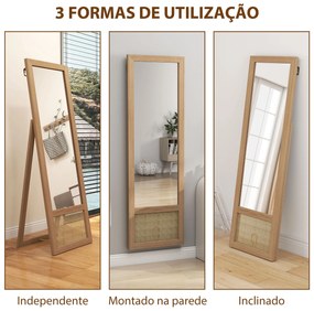 Espelho de Corpo Inteiro 160x50 cm Espelho de Pé ou de Parede com Moldura de Madeira e Suporte  Madeira
