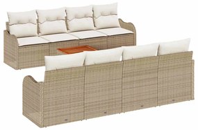 Conjunto de Sofá de Jardim com 9 Peças e Almofadas em Polirattan Bege