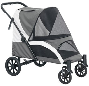 PawHut Carrinho Dobrável para Cães com Janelas de Malha Almofadado Lavável Correias de Segurança 124x67x100 cm Cinzento Escuro | Aosom Portugal