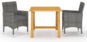 3 pcs conjunto de jantar para jardim cinzento