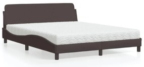 Cama com colchão 160x200 cm tecido castanho-escuro