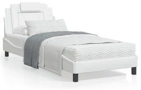 vidaXL Estrutura cama c/ cabeceira 90x200 cm couro artificial branco