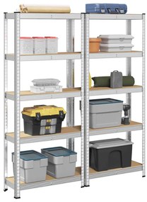vidaXL Prateleiras de armazenamento de 5 camadas 2 pcs aço prateado