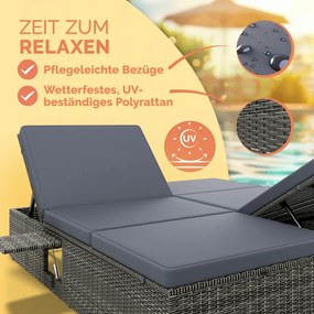 Espreguiçadeira dupla jardim Polyrattan 200x160x33cm Cinza/Antracite