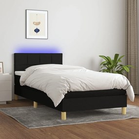 Cama box spring c/ colchão e LED 100x200 cm tecido preto