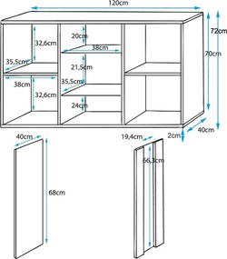 Aparador "Lukis" com Luz LED - 120x72x40 cm - Branco e Preto Brilhante
