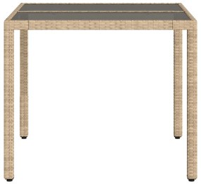 Mesa de jardim com tampo de vidro 90x90x75 cm vime PE bege