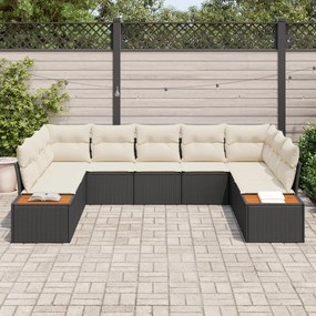 Conjunto de Sofá de Jardim de 5 Peças com Almofadas Preto Rattan Acáci