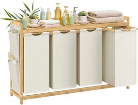 Cesto da roupa suja com 4 compartimentos 124,6 x 33 x 78 cm Branco creme