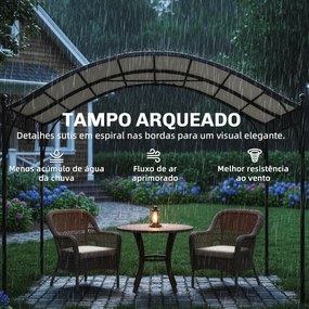 Pérgola de Jardim 3x3 m com Toldo UV30+ Estrutura de Metal Galvanizado Telhado Arqueado Pérgola para Exterior Creme