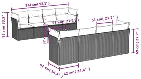 9 pcs conjunto de sofás p/ jardim c/ almofadões vime PE preto