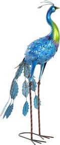 Estátua de pavão para jardim 40 x 43 x 83 cm, decoração exterior em metal resistente às intempéries, multicolorida