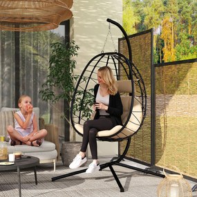 Cadeira Suspensa com Suporte Baloiço Jardim com Cesto Dobrável Almofada e Apoio de Cabeça 98x95x198 cm Caqui
