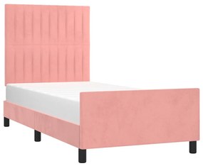 Estrutura de cama c/ cabeceira 90x190 cm veludo rosa