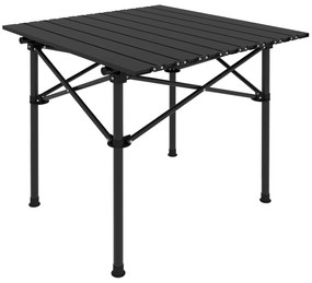 Outsunny Mesa Campismo Dobrável Piquenique Portátil Tampo Enrolável Estrutura Metálica Carga 30 kg 52x52x52 cm Preto