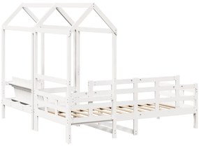 Conj. sofá-cama e banco c/ telhado 90x190cm pinho maciço branco