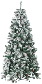 Árvore de Natal Artificial Altura 180 cm Árvore com Neve com 695 Ramos 57 Pinhas e Base de Aço Dobrável Ø104x180 cm Verde