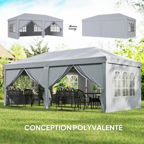 Tenda dobrável tipo barnum pop-up 6 x 3 x 2,7 m, 4 paredes laterais amovíveis, 4 janelas, saco de transporte cinzento claro