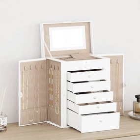vidaXL Caixa para jóias de 6 camadas com espelho com fechadura Branco