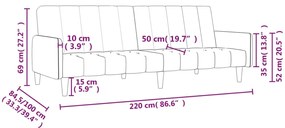 Sofá-cama de 2 lugares tecido cinzento-claro