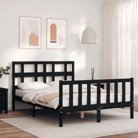vidaXL Estrutura de cama com cabeceira 140x190 cm madeira maciça preto