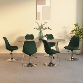 Cadeiras de jantar giratórias 6 pcs tecido verde-escuro