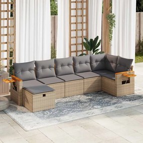 7 pcs conjunto de sofás p/ jardim com almofadões vime PE bege