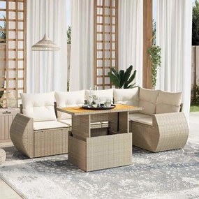 vidaXL 6 pcs conjunto de sofás p/ jardim com almofadões vime PE bege