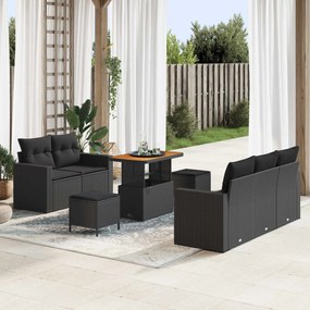 vidaXL Conjunto de Sofá de Jardim com almofada 8 pcs Preto vime PE