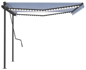 Toldo automático c/ LED e sensor de vento 4,5x3,5 m azul/branco