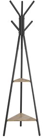 Rack de apoio para casacos com duas prateleiras em estilo industrial | VASAGLE | 50 x 43,5 x 181,6 cm | preto | RCR016B02.