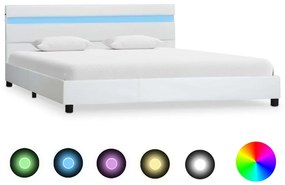 284790 vidaXL Estrutura de cama com LED 160x200 cm couro artificial branco
