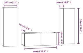 Conjunto móveis de TV 3 pcs madeira processada sonoma cinza