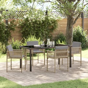 vidaXL Conjunto de Jantar de Jardim de 5 Peças com Almofadas em Rattan Poliéster Bege