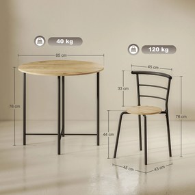 Conjunto de Mesa e Cadeiras de Refeição Mesa de Cozinha Redonda com 4 Cadeiras Estilo Industrial Madeira e Preto