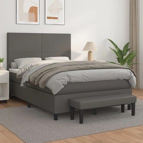 vidaXL Cama com molas/colchão 140x190 cm couro artificial cinzento
