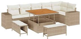 Conjunto de Sofá de Jardim vidaXL com Almofadas de 9 Peças Bege Rattan