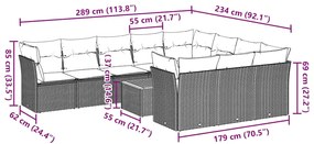 11 pcs conjunto sofás de jardim c/ almofadões vime PE cinzento